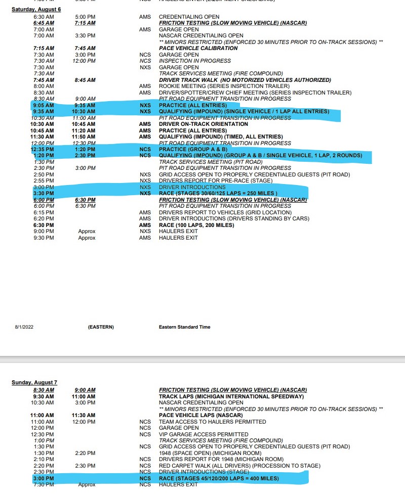 Michigan NASCAR On Track Event Schedule - ifantasyrace.com