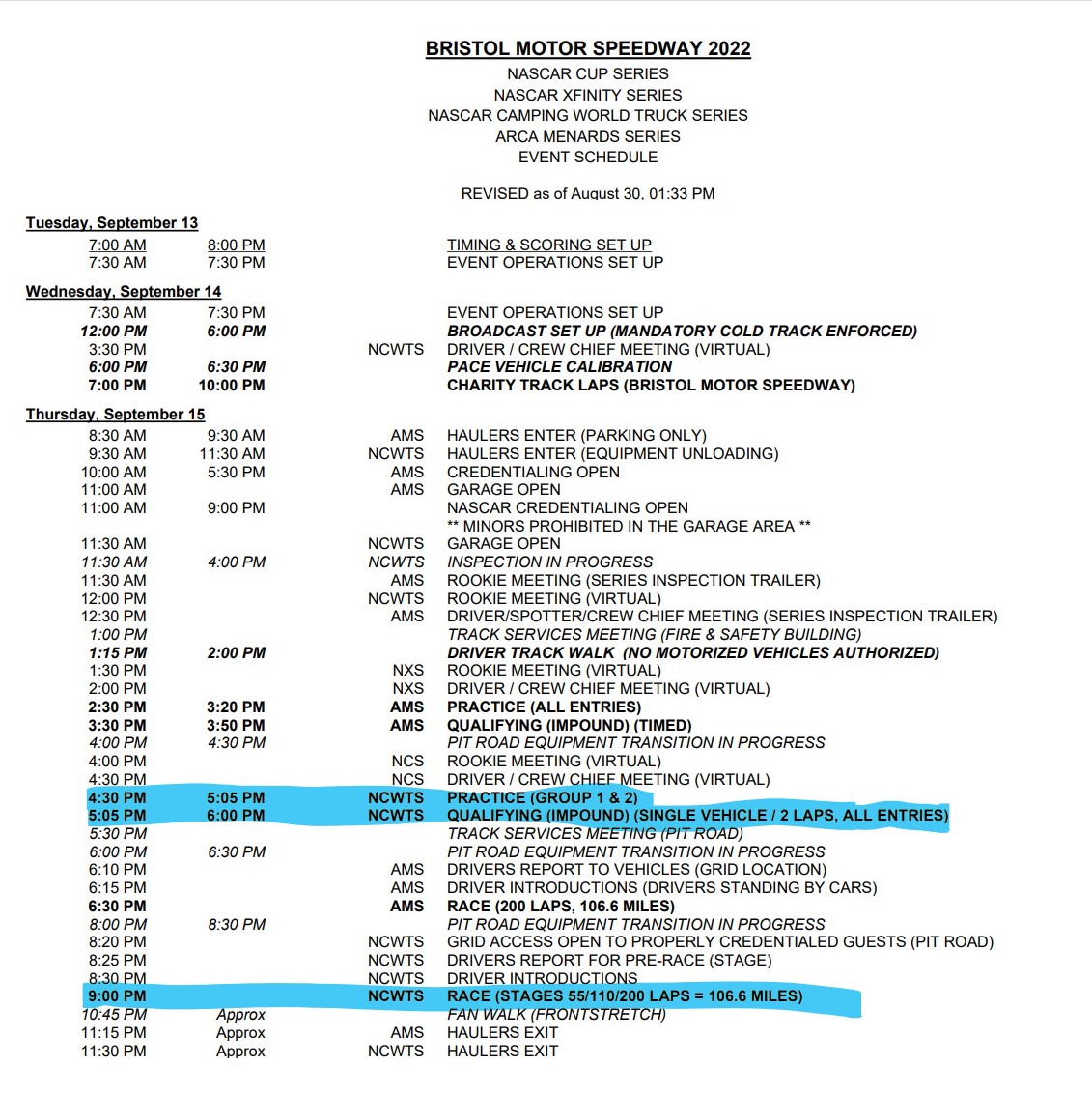 Bristol NASCAR On Track Event Schedule