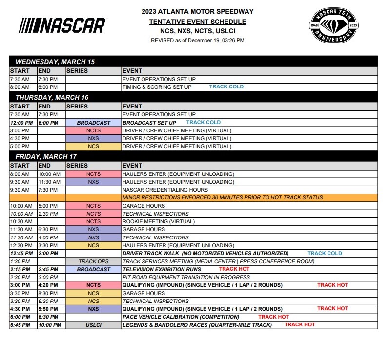 Atlanta NASCAR On Track Event Schedule - ifantasyrace.com