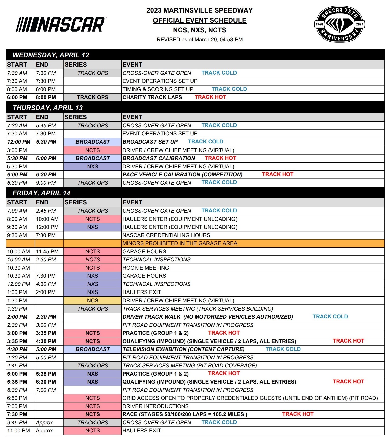 Martinsville NASCAR On Track Event Schedule