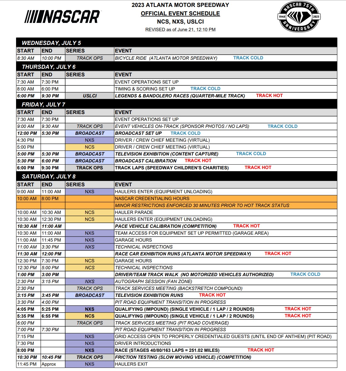 Atlanta NASCAR On Track Event Schedule - ifantasyrace.com