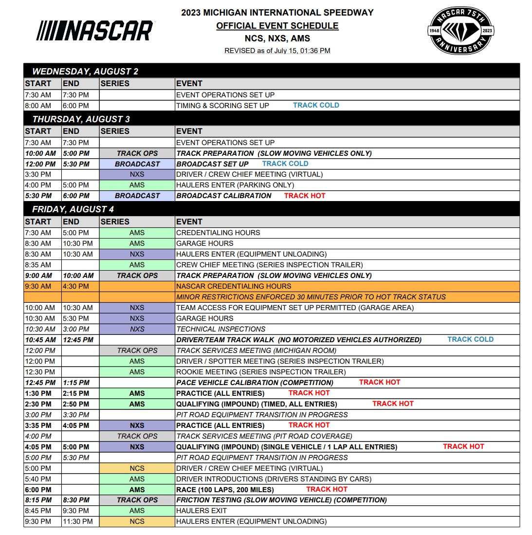 Michigan NASCAR On Track Event Schedule