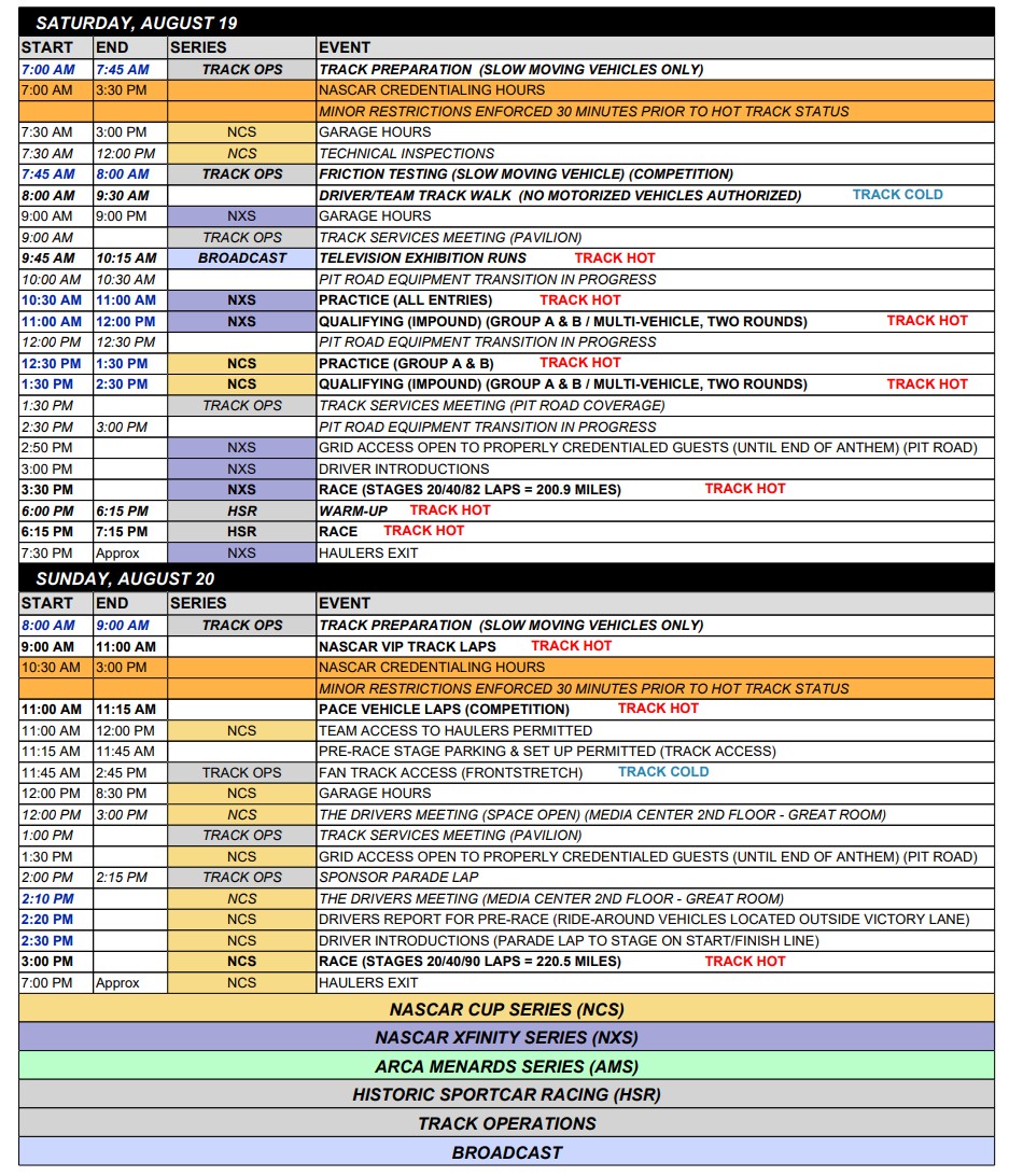 Watkins Glen NASCAR On Track Event Schedule Ifantasyrace