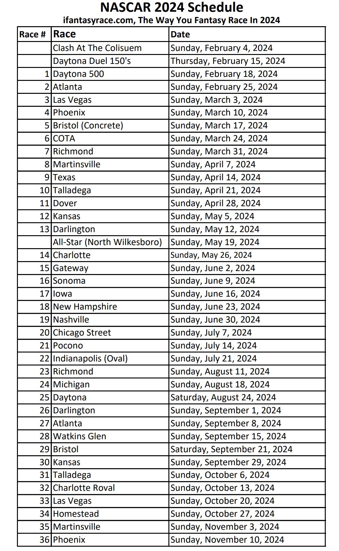 Nascar 2024 Printable Schedule Calendar Rubia Claribel