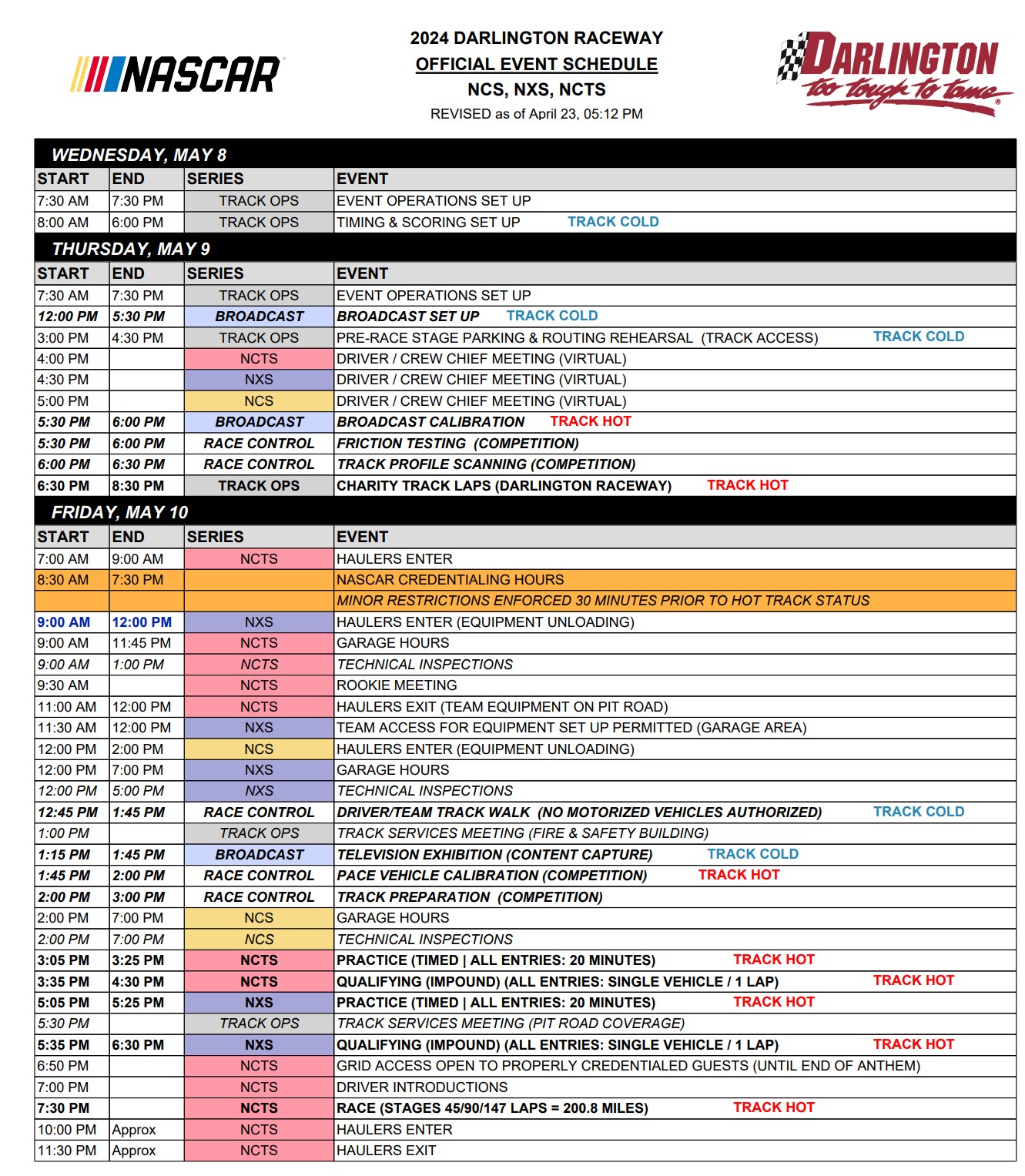 Darlington Raceway 2027 Schedule