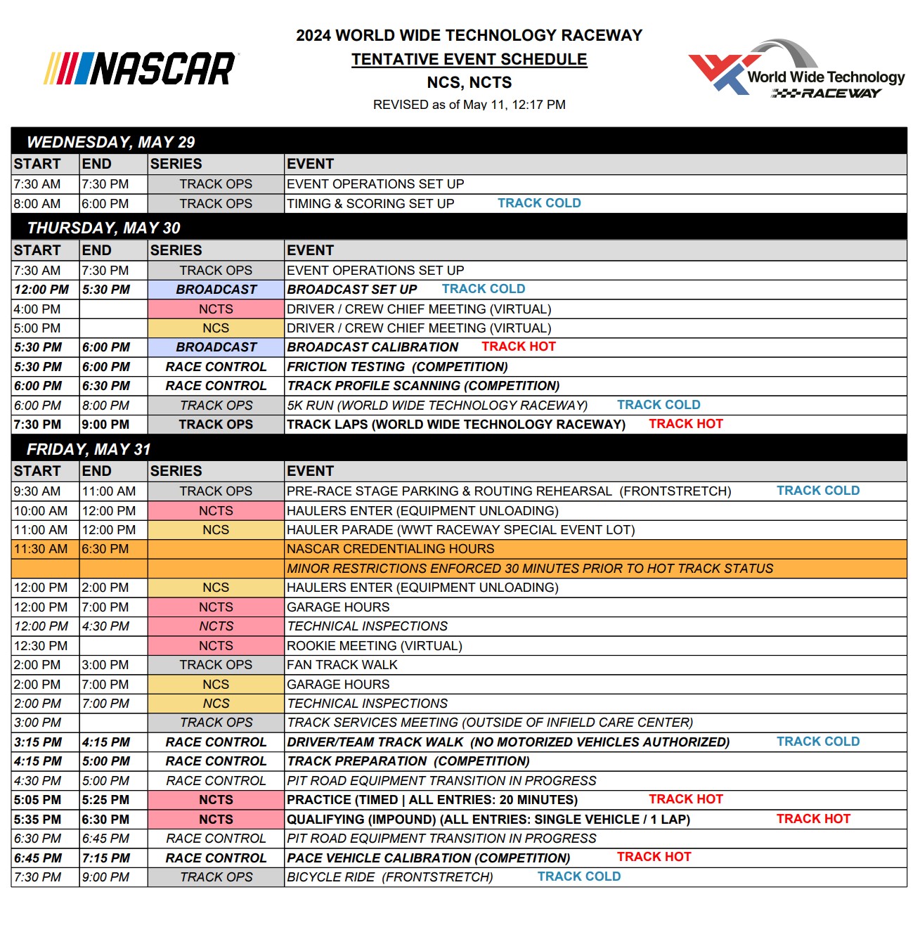 Gateway WWT Raceway NASCAR On Track Event Schedule